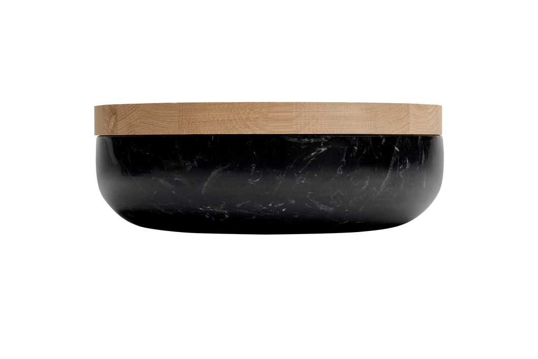 VVD pottery 30cm black marble 7cm high/ lid 3cm oak