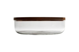 VVD pottery 30cm transparant glass 7cm high / lid 2cm walnut