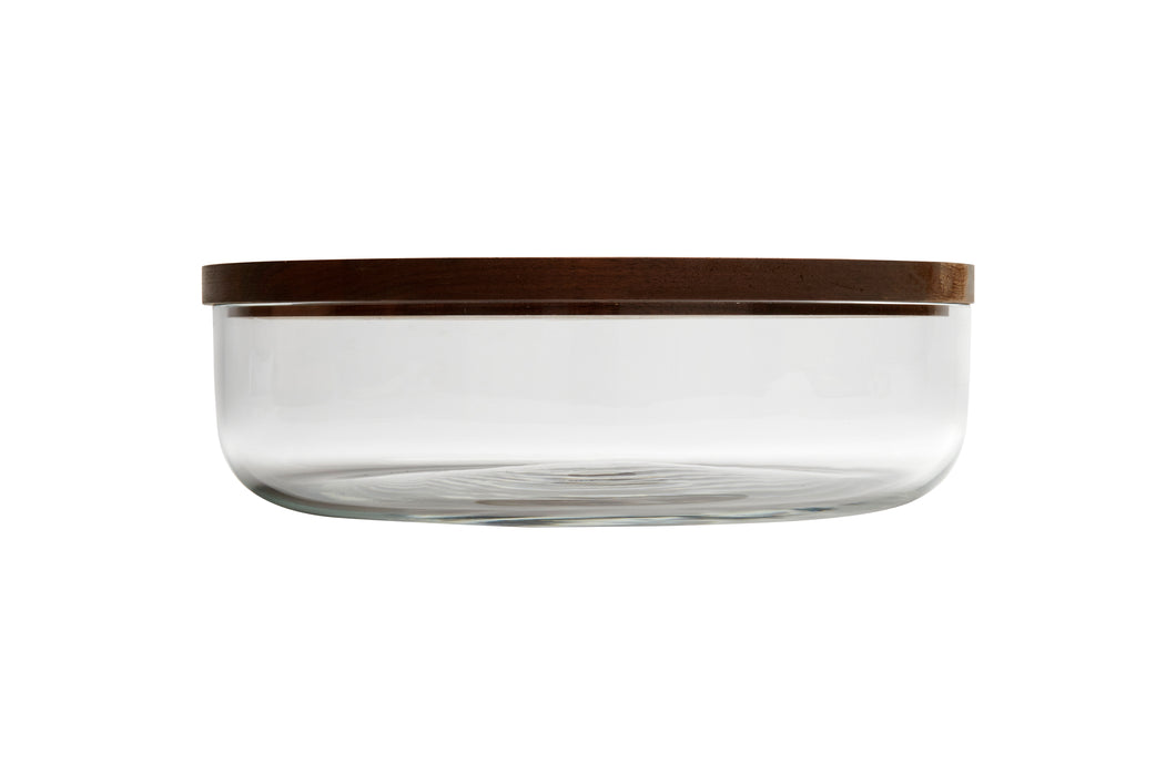 VVD pottery 30cm transparant glass 7cm high / lid 2cm walnut