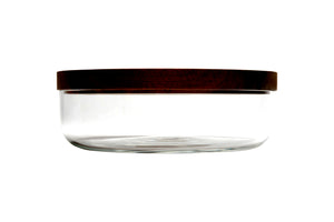 VVD pottery 30cm transparant glass 7cm high / lid 3cm walnut