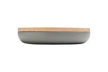 Load image into Gallery viewer, VVD pottery 30cm cool grey ceramic 5cm high / lid 2cm oak