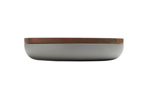 VVD pottery 30cm cool grey ceramic 5cm high / lid 2cm walnut