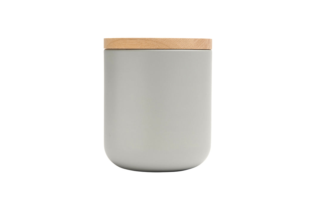 VVD pottery 15cm warm grey ceramic 17cm high/ lid 2cm oak