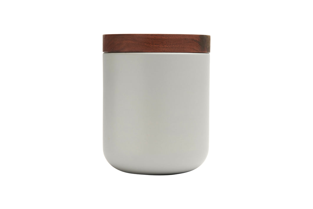 VVD pottery 15cm warm grey ceramic 17cm high/ lid 3cm walnut