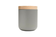 Load image into Gallery viewer, VVD pottery 15cm cool grey ceramic 17cm high/ lid 3cm oak