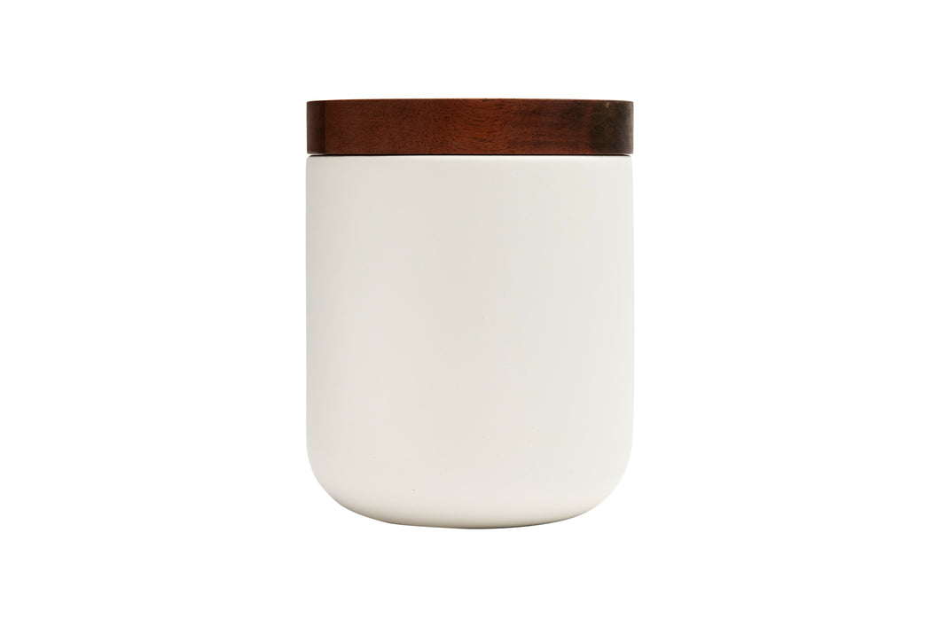 VVD pottery 15cm white ceramic 17cm high/ lid 3cm walnut