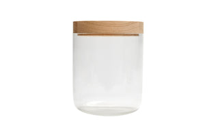 VVD pottery 15cm transparant glass 17cm high/ lid 3cm oak