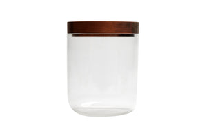 VVD pottery 15cm transparant glass 17cm high/ lid 3cm walnut