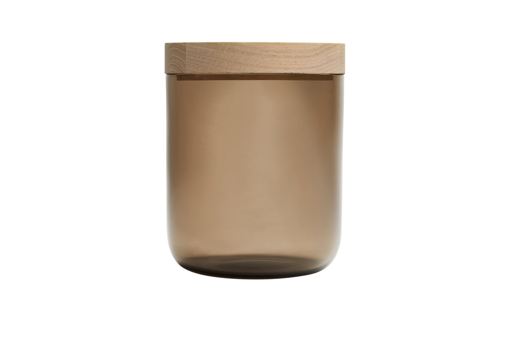 VVD pottery 15cm brown glass 17cm high/ lid 3cm oak