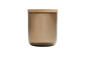 VVD pottery 15cm brown glass 17cm high/ lid 2cm oak