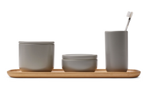 Load image into Gallery viewer, Bathroom set in grey ceramic with tray in oak
