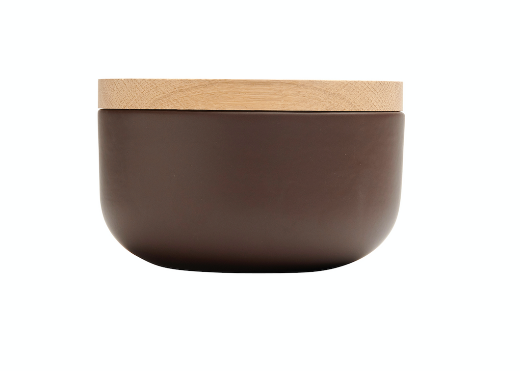 VVD pottery 15cm brown ceramic 7cm high/ lid 2cm oak