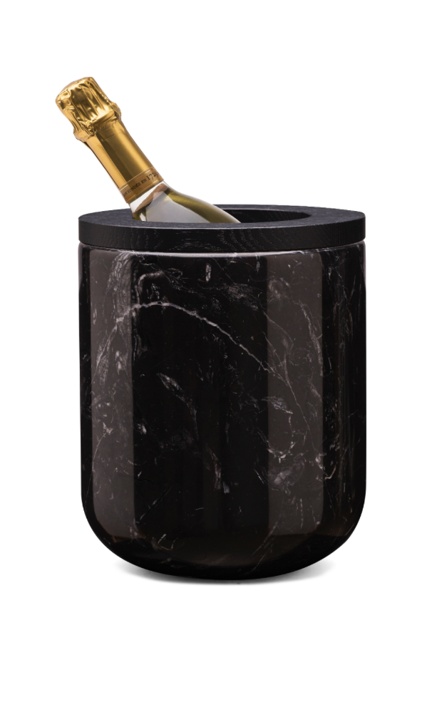 Ice bucket nero marquini marble with oak black varnished